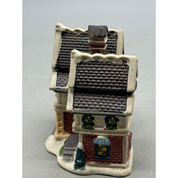 Porcelain Christmas Village Toy shop House Holiday Décor snow blue gray READ - Picture 3 of 6